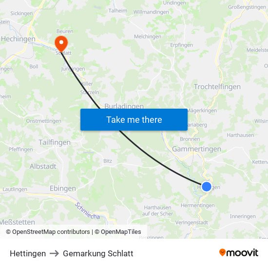 Hettingen to Gemarkung Schlatt map
