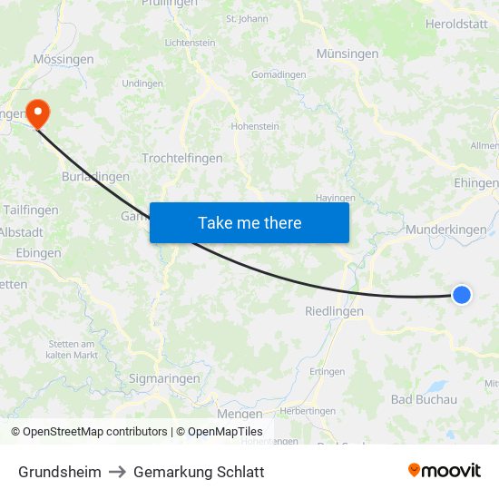 Grundsheim to Gemarkung Schlatt map