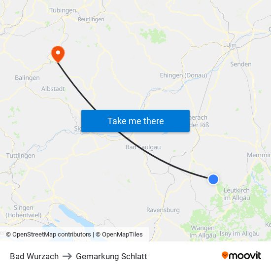 Bad Wurzach to Gemarkung Schlatt map