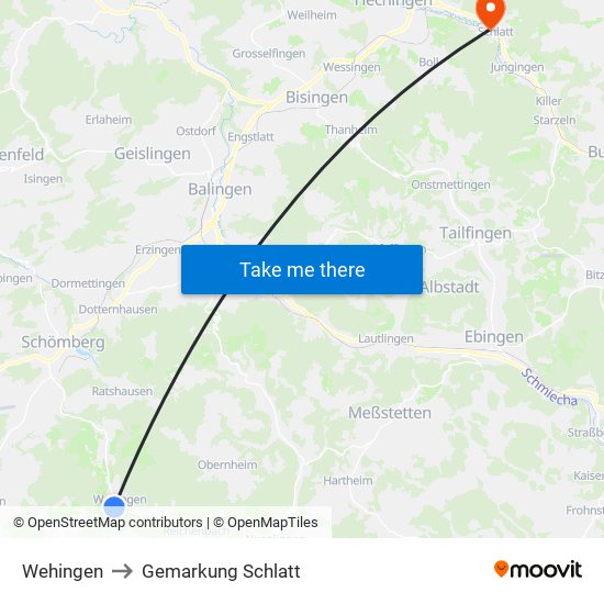 Wehingen to Gemarkung Schlatt map