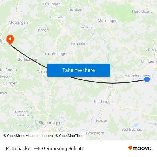 Rottenacker to Gemarkung Schlatt map