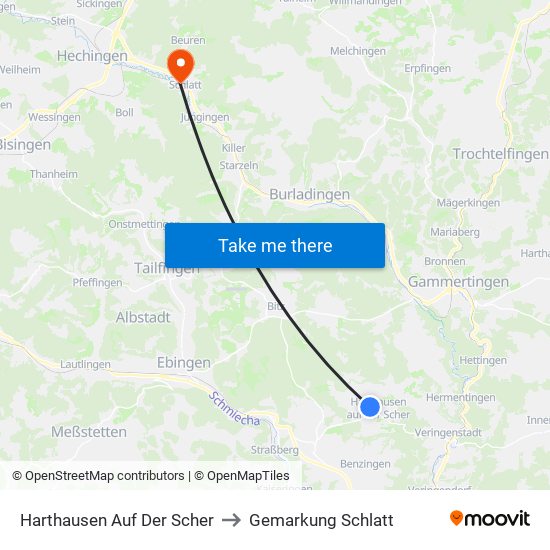 Harthausen Auf Der Scher to Gemarkung Schlatt map