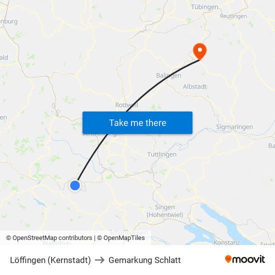 Löffingen (Kernstadt) to Gemarkung Schlatt map