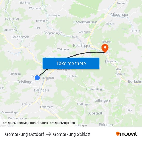 Gemarkung Ostdorf to Gemarkung Schlatt map