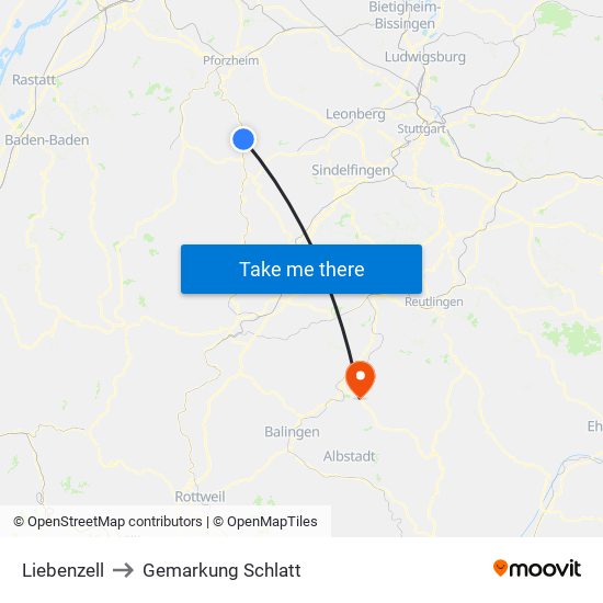 Liebenzell to Gemarkung Schlatt map