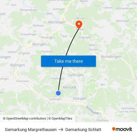 Gemarkung Margrethausen to Gemarkung Schlatt map