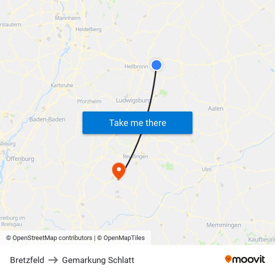Bretzfeld to Gemarkung Schlatt map