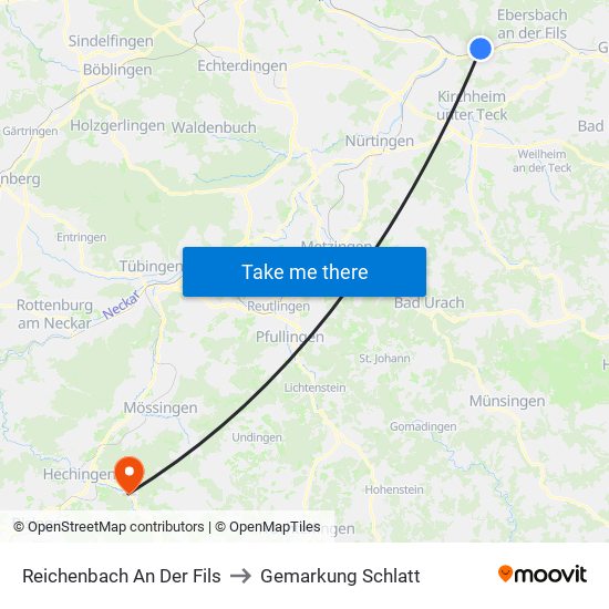 Reichenbach An Der Fils to Gemarkung Schlatt map