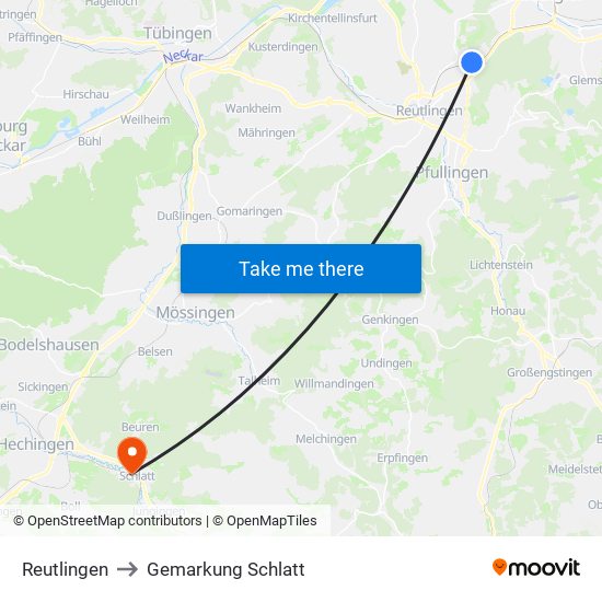 Reutlingen to Gemarkung Schlatt map