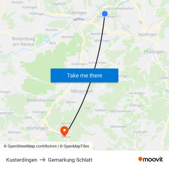 Kusterdingen to Gemarkung Schlatt map