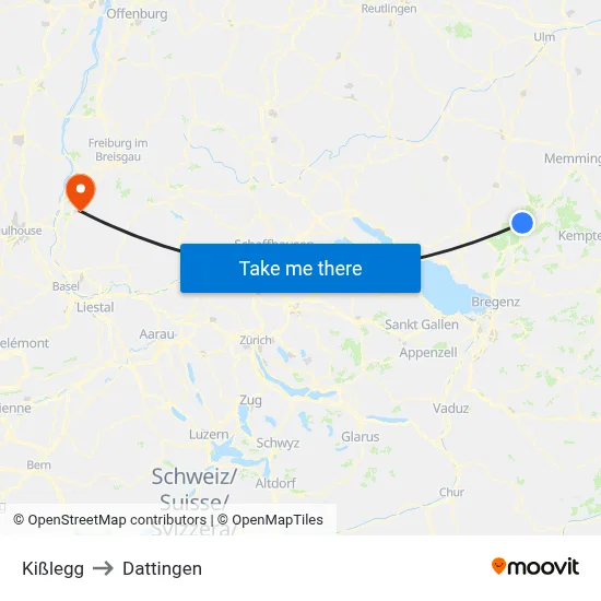 Kißlegg to Dattingen map