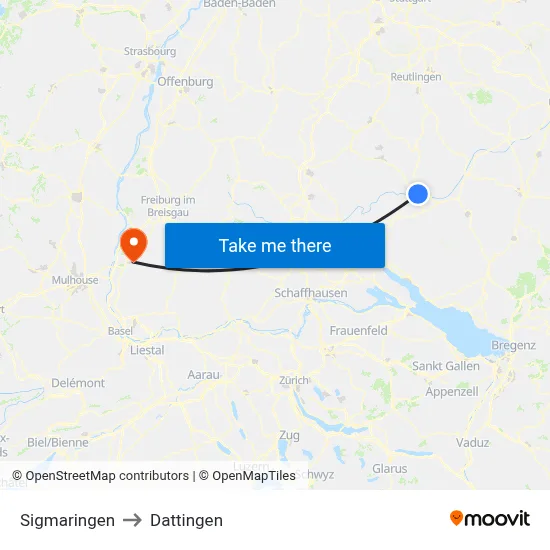 Sigmaringen to Dattingen map
