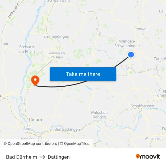 Bad Dürrheim to Dattingen map
