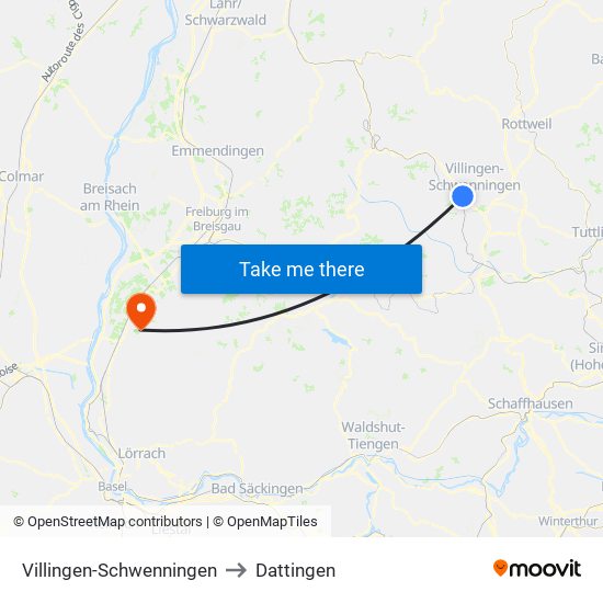 Villingen-Schwenningen to Dattingen map