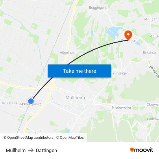 Müllheim to Dattingen map