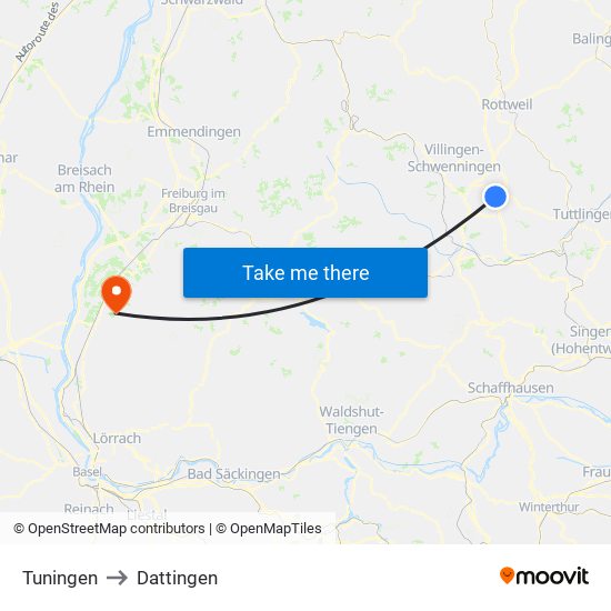 Tuningen to Dattingen map