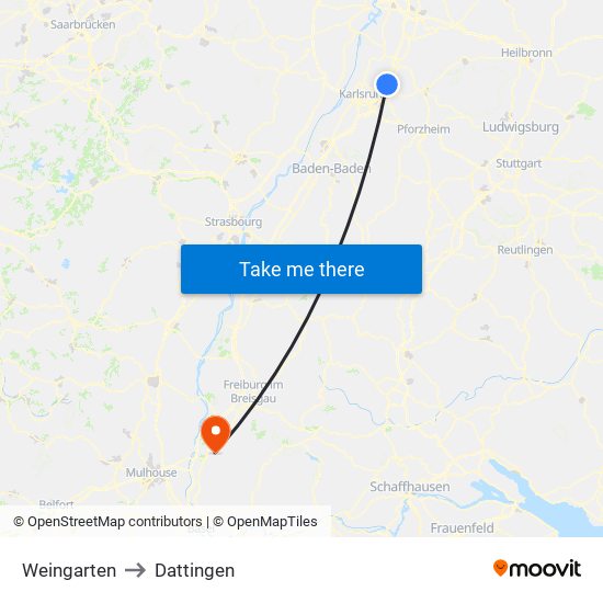 Weingarten to Dattingen map