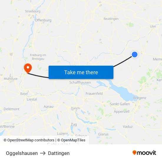Oggelshausen to Dattingen map