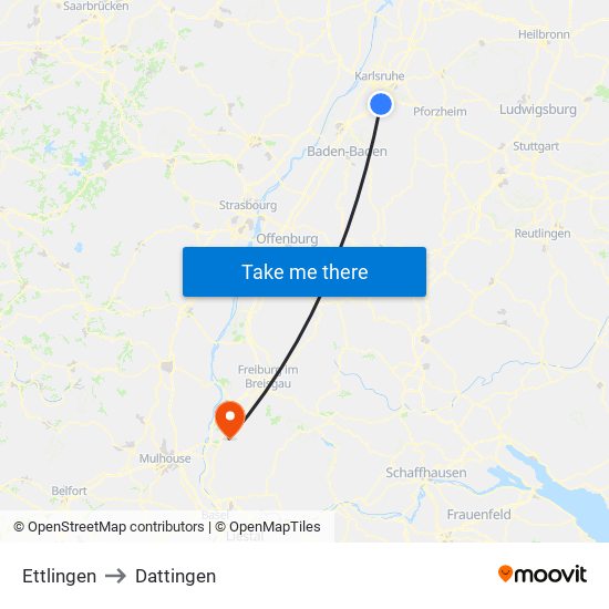 Ettlingen to Dattingen map