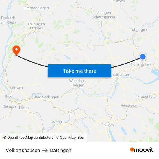 Volkertshausen to Dattingen map