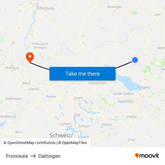 Fronreute to Dattingen map