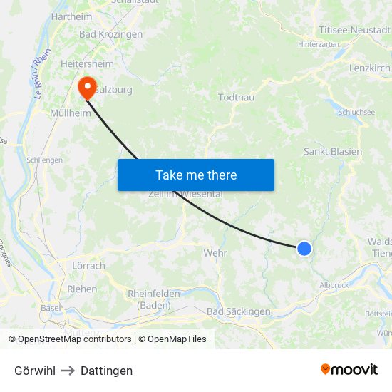 Görwihl to Dattingen map