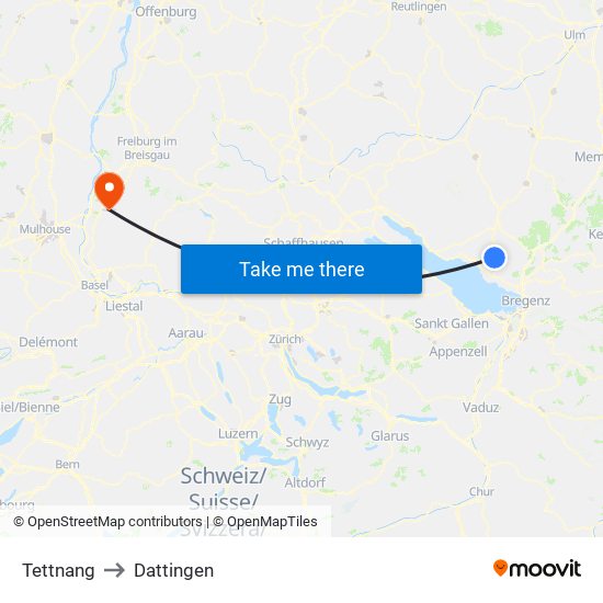 Tettnang to Dattingen map