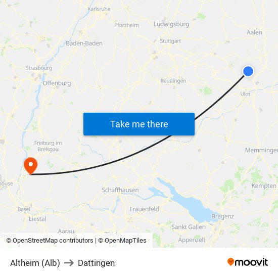 Altheim (Alb) to Dattingen map