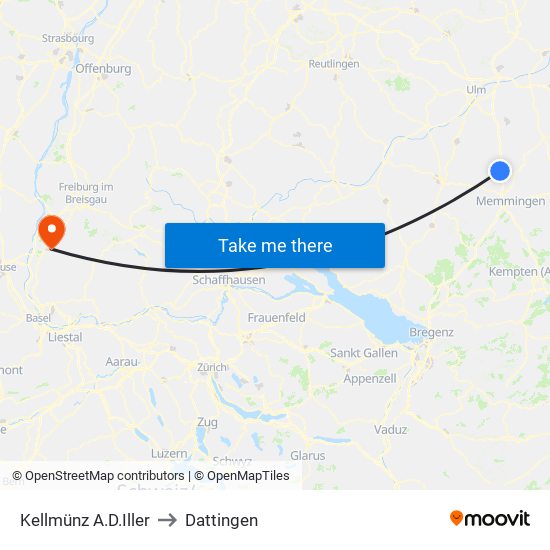 Kellmünz A.D.Iller to Dattingen map