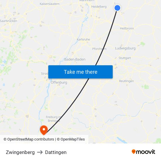 Zwingenberg to Dattingen map