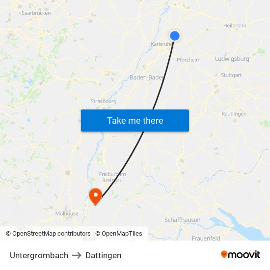 Untergrombach to Dattingen map