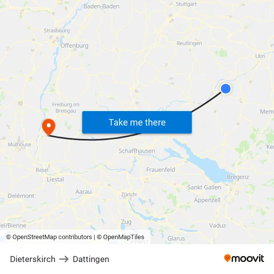 Dieterskirch to Dattingen map