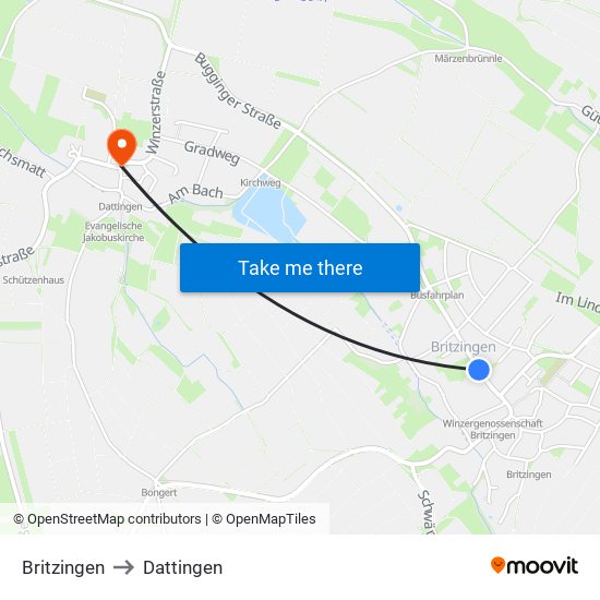 Britzingen to Dattingen map