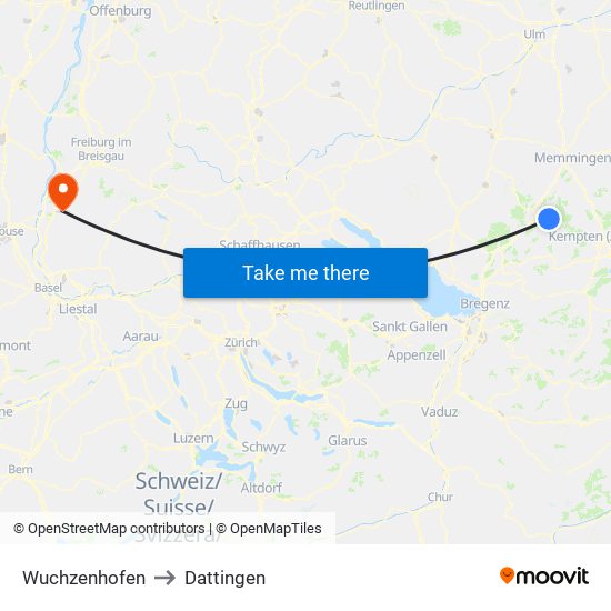 Wuchzenhofen to Dattingen map