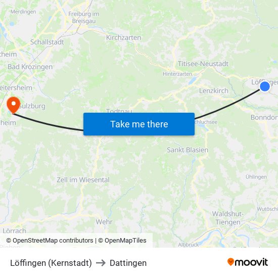 Löffingen (Kernstadt) to Dattingen map
