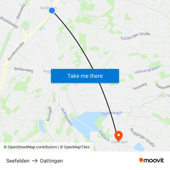 Seefelden to Dattingen map
