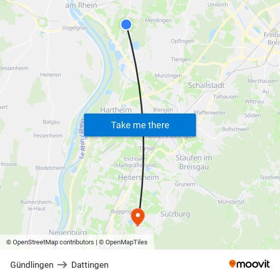 Gündlingen to Dattingen map
