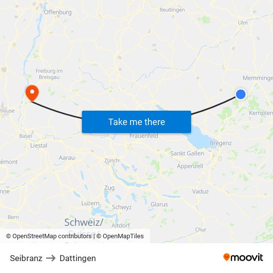 Seibranz to Dattingen map