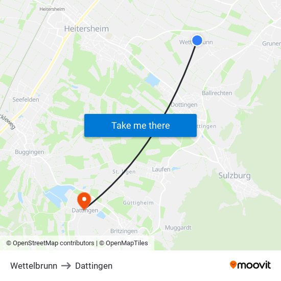 Wettelbrunn to Dattingen map