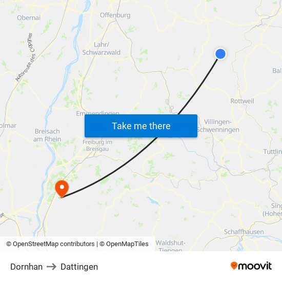 Dornhan to Dattingen map