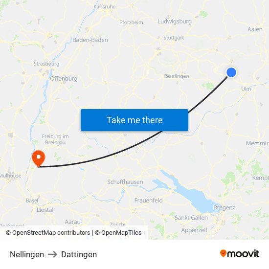 Nellingen to Dattingen map