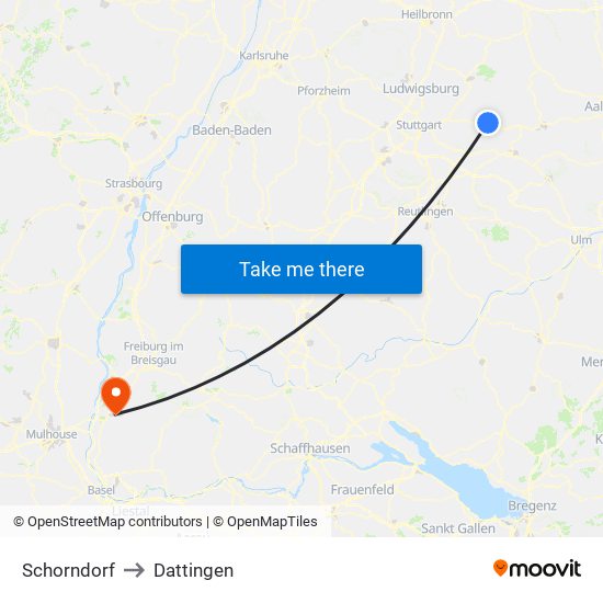 Schorndorf to Dattingen map