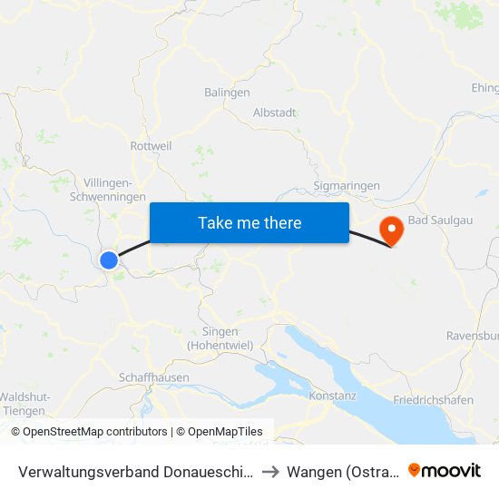 Verwaltungsverband Donaueschingen to Wangen (Ostrach) map