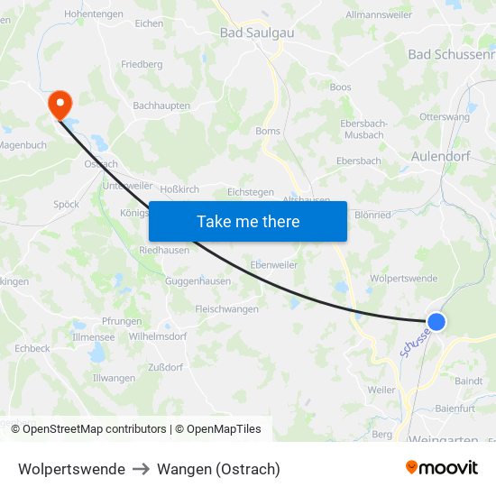 Wolpertswende to Wangen (Ostrach) map