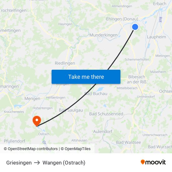 Griesingen to Wangen (Ostrach) map