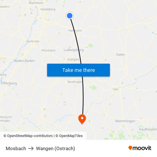 Mosbach to Wangen (Ostrach) map