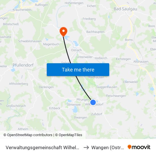 Verwaltungsgemeinschaft Wilhelmsdorf to Wangen (Ostrach) map