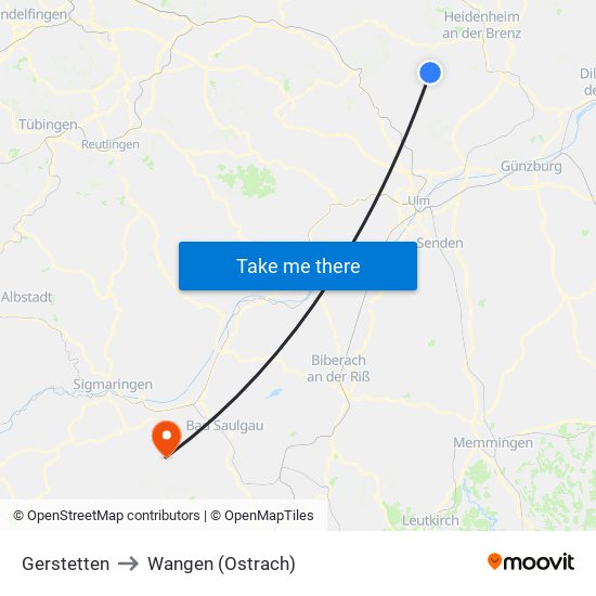 Gerstetten to Wangen (Ostrach) map