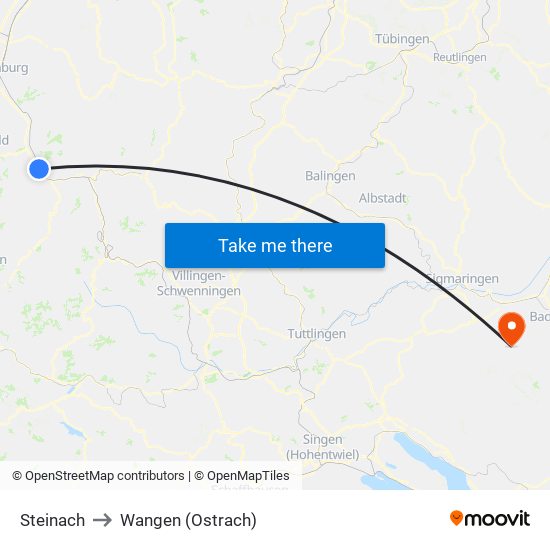 Steinach to Wangen (Ostrach) map