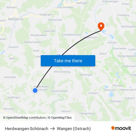 Herdwangen-Schönach to Wangen (Ostrach) map